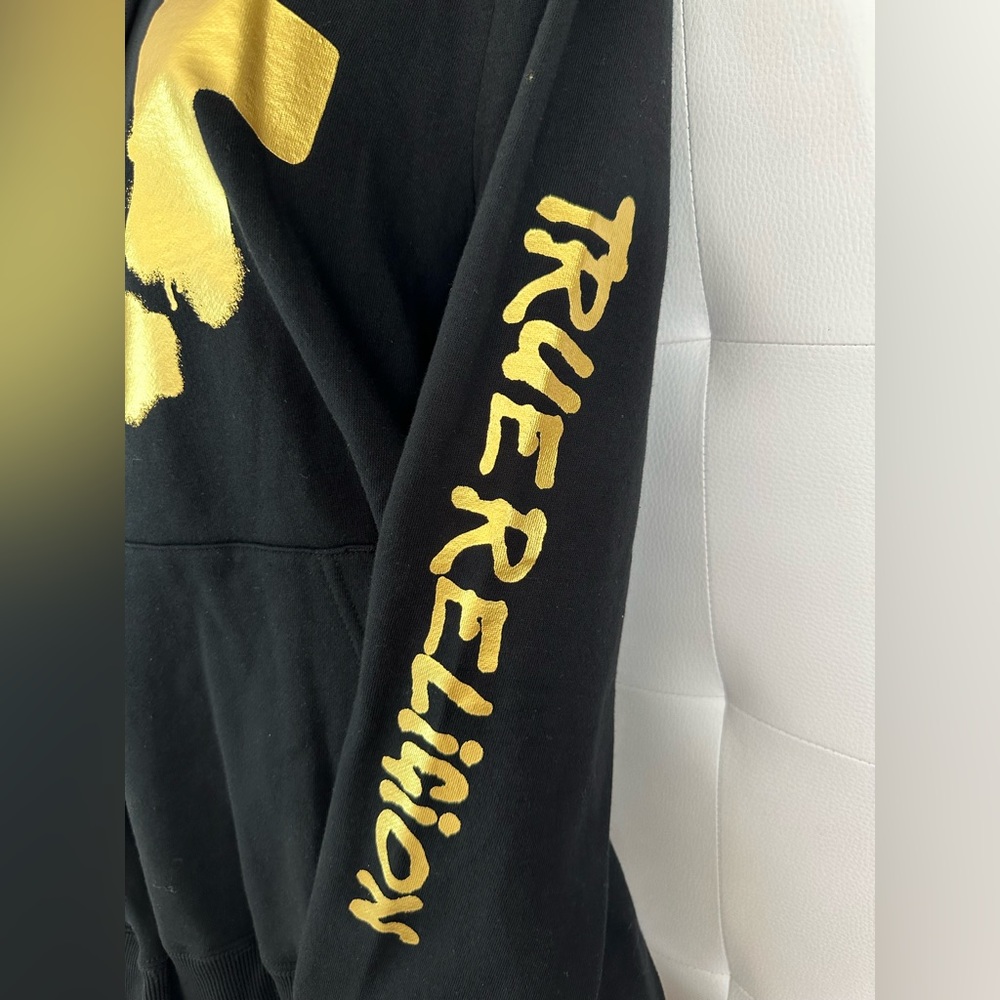 True Religion Black Graffiti Hoodie black and gold Small - Picture 15 of 16